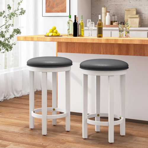 Gymax Upholstered Bar Stool Set of 4 25'' Counter Height Bar Chairs w/ Padded Cushion White & Grey