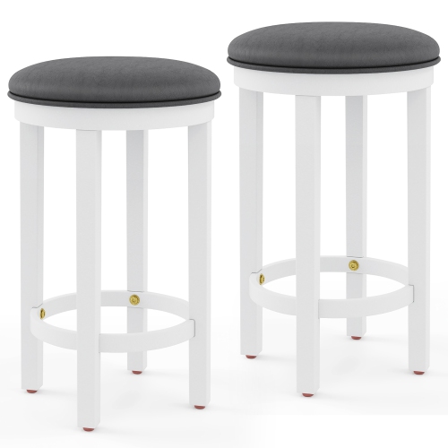 Gymax Upholstered Bar Stool Set of 4 25'' Counter Height Bar Chairs w/ Padded Cushion White & Grey