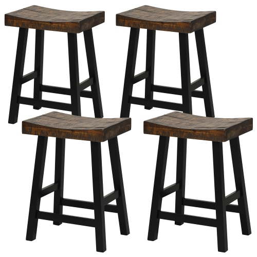 GYMAX  24" Bar Stool Set Of 4 Counter Height Solid Wood Curved Saddle Seat Footrest