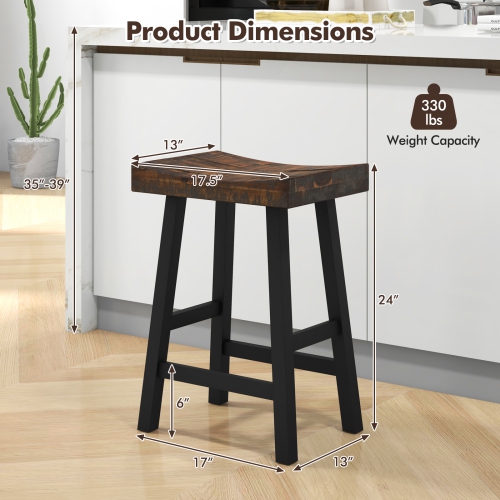 Gymax 24 Inch Bar Stools Set of 4 Counter Height Barstools w/ Saddle Seat