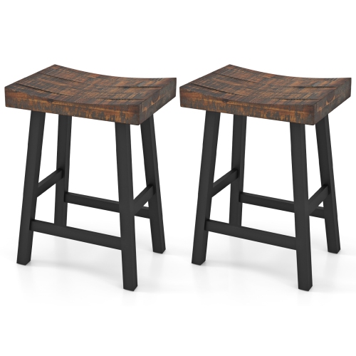 Gymax 24 Inch Bar Stools Set of 4 Counter Height Barstools w/ Saddle Seat