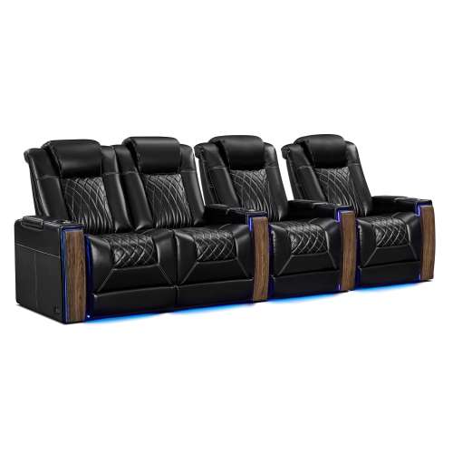 Valencia Tuscany Executive Heat & Massage(Row of 4 Loveseat Left, Executive Black)