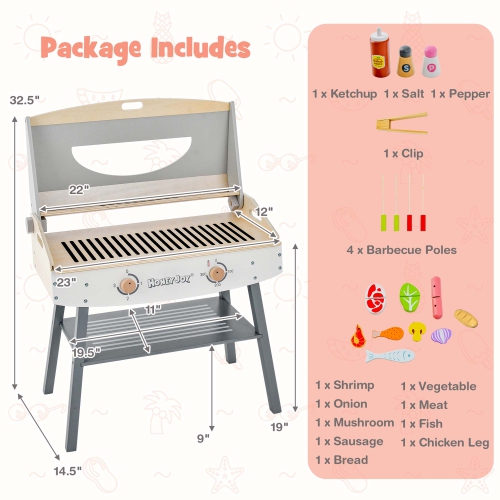 Costway Kids Barbecue Grill Playset, Wooden Kitchen Playset with Clip 4 BBQ Poles