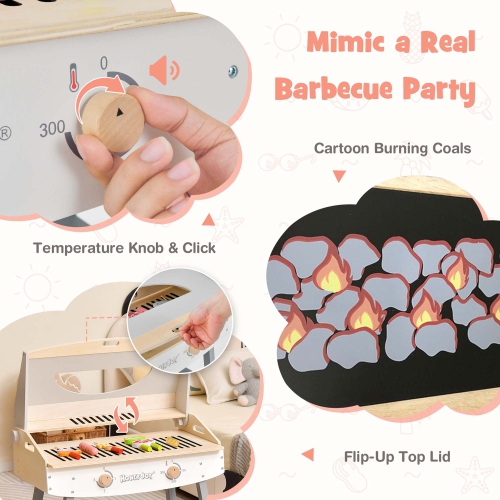 Costway Kids Barbecue Grill Playset, Wooden Kitchen Playset with Clip 4 BBQ Poles