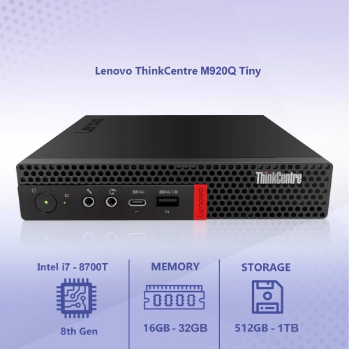 Remis à neuf - ordinateur ThinkCentre M920q Tiny de Lenovo - Windows 11 Pro (Hexa-Core i7 d'Intel jusqu'à 4,00&nbsp;GHz/SSD NVMe 1&nbsp;To/RAM DDR4