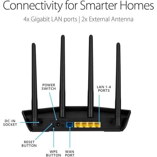 Refurbished - ASUS RT-AX55 (AX1800) Dual Band WiFi 6 Extendable Router, Subscription-Free Network Security, Instant Guard