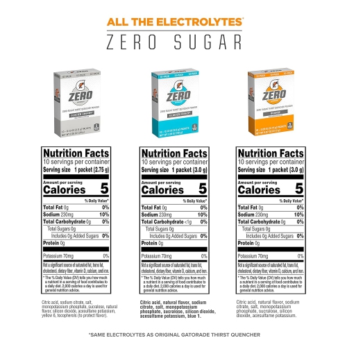 Gatorade G Zero Powder, Glacier Cherry Variety Pack, 0.10oz Individual Packets - 10 Count