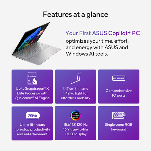 ASUS Vivobook S 15 OLED 15.6" Copilot+ PC Laptop - Cool Silver