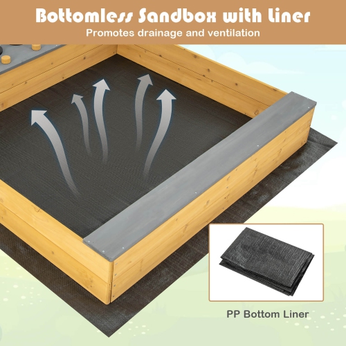 Gymax Kids Sandbox Outdoor Wooden Sandpit w/ Bottom Liner Creative Cooking Area