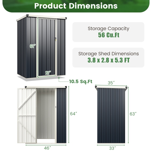 Gymax 4 x 3 FT Metal Outdoor Storage Shed w/ Lockable Door Garden Utility Tool House
