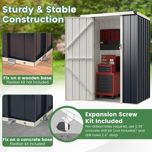 Gymax 4 x 3 FT Metal Outdoor Storage Shed w/ Lockable Door Garden Utility Tool House