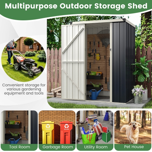 Gymax 4 x 3 FT Metal Outdoor Storage Shed w/ Lockable Door Garden Utility Tool House