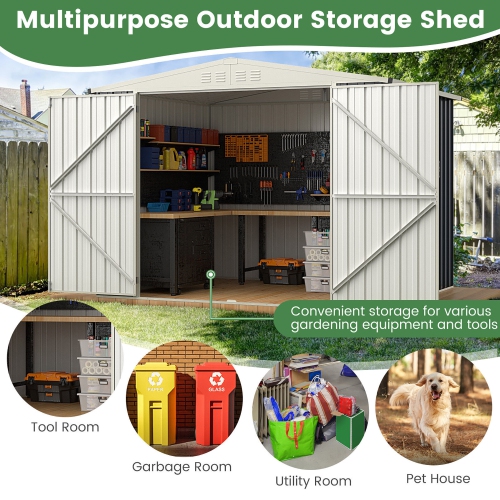 Gymax 8 x 6.3 FT Metal Outdoor Storage Shed w/ Lockable Door Pitched Tool Shed Roof