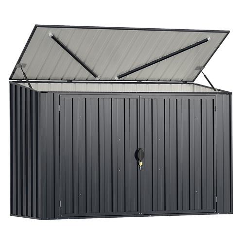 GYMAX  6.3 X 2.8 Ft Metal Outdoor Storage Shed W/ Lockable Door Hydraulic Gas Rod