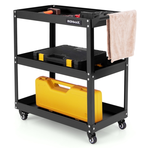 Gymax 3-Tier Rolling Tool Cart w/ 3 Spacious Shelves 4 Universal Wheels w/ 2 Brakes
