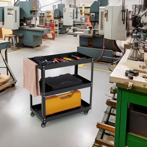 Gymax 3-Tier Rolling Tool Cart w/ 3 Spacious Shelves 4 Universal Wheels w/ 2 Brakes