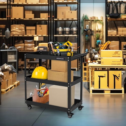 Gymax 3-Tier Rolling Tool Cart w/ 3 Spacious Shelves 4 Universal Wheels w/ 2 Brakes