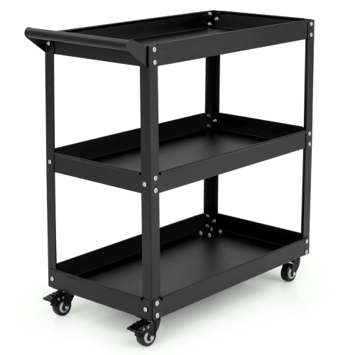 Gymax 3-Tier Rolling Tool Cart w/ 3 Spacious Shelves 4 Universal Wheels w/ 2 Brakes