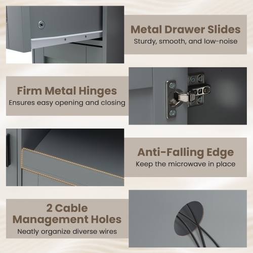 Gymax Kitchen Island Cart on Wheels Microwave Cabinet w/ Frosted Tempered Glass Door