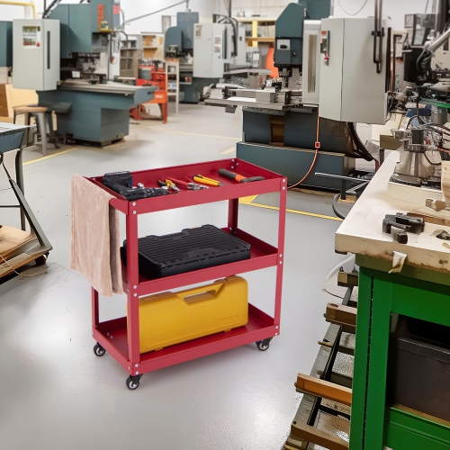 Gymax 3-Tier Rolling Tool Cart w/ 3 Spacious Shelves 4 Universal Wheels w/ 2 Brakes