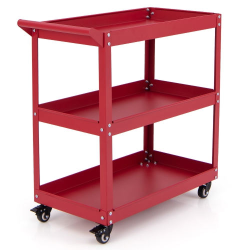 Gymax 3-Tier Rolling Tool Cart w/ 3 Spacious Shelves 4 Universal Wheels w/ 2 Brakes