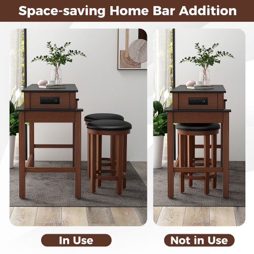 Gymax 3-Piece Home Bar Set Counter Height Bar Table w/ 2 Upholstered Bar Stools Black & Walnut
