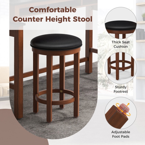 Gymax 3-Piece Home Bar Set Counter Height Bar Table w/ 2 Upholstered Bar Stools Black & Walnut