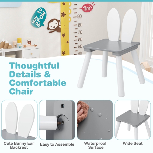 Gymax 3 Pieces Kids Table & Chairs Set Children Wooden Furniture Set w/ Solid Wood Legs Gray