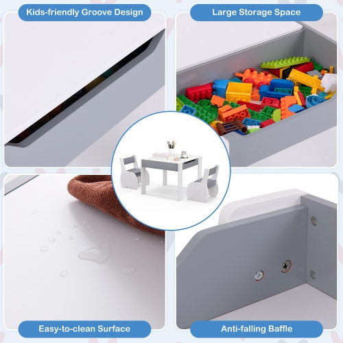 Gymax 4-in-1 Kids Wooden Table & 2 Chairs Set w/ Storage Detachable Blackboard Drawing