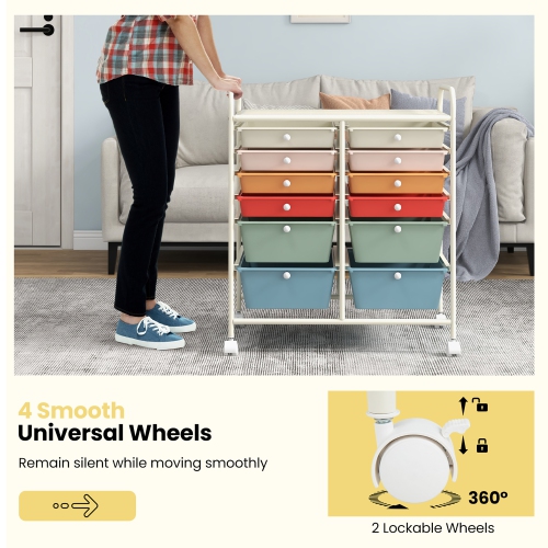 Gymax Office Rolling Cart 12 Storage Drawer Studio Organizer Bins Scrapbook Paper Macaron