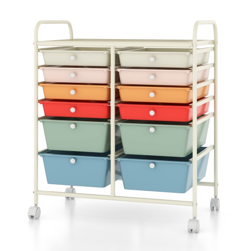 Gymax Office Rolling Cart 12 Storage Drawer Studio Organizer Bins Scrapbook Paper Macaron