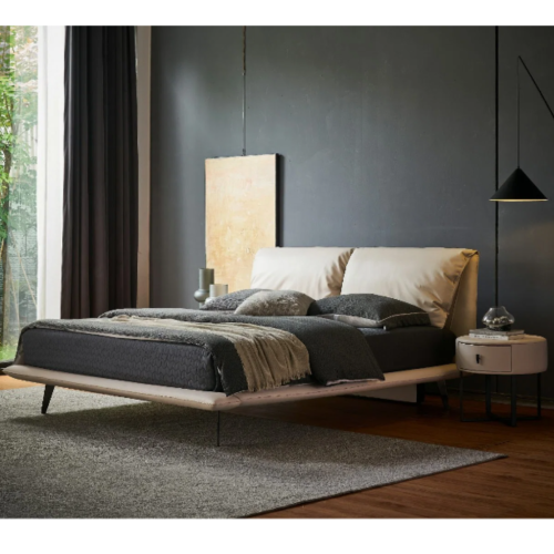 LivinVeluris Upholstered Modern Leather Bed Frame - Beige