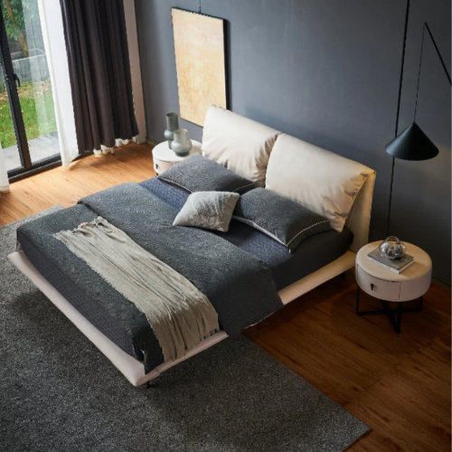 LivinVeluris Upholstered Modern Leather Bed Frame - Beige