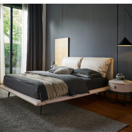 LivinVeluris Upholstered Modern Leather Bed Frame - Beige