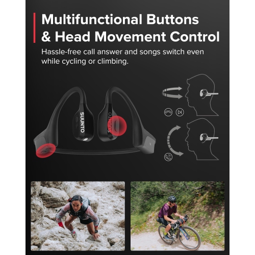 SUUNTO Wing Open-Ear Bone Conduction Bluetooth Wireless Sport Headphone with Charging Stand - Black