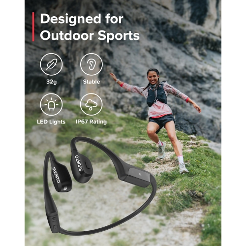 SUUNTO Wing Open-Ear Bone Conduction Bluetooth Wireless Sport Headphone with Charging Stand - Black