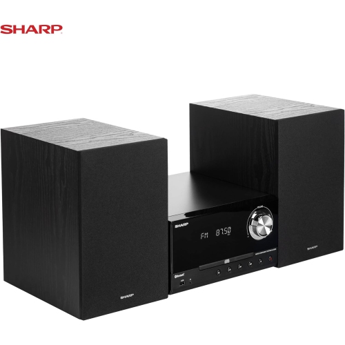 Sharp Micro Component 200W Max Power Wireless Bluetooth Audio Streaming & MP3/CD Player Speaker System - Black Oak