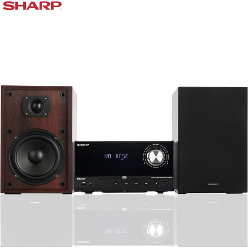 Sharp Micro Component 200W Max Power Wireless Bluetooth Audio Streaming & MP3/CD Player Speaker System - Brown Oak
