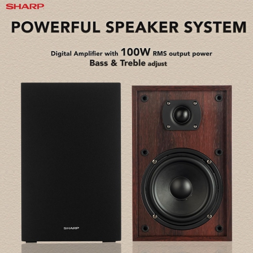 Sharp Micro Component 200W Max Power Wireless Bluetooth Audio Streaming & MP3/CD Player Speaker System - Brown Oak