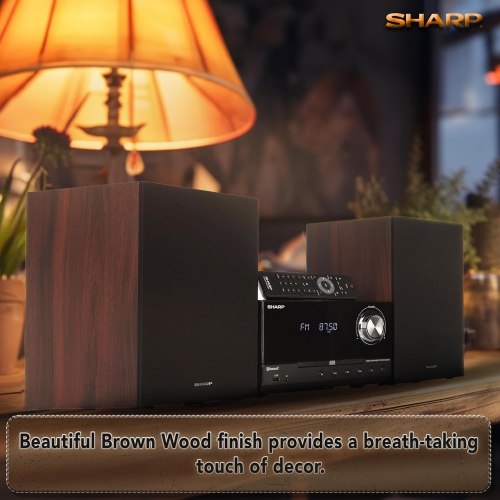Sharp Micro Component 200W Max Power Wireless Bluetooth Audio Streaming & MP3/CD Player Speaker System - Brown Oak