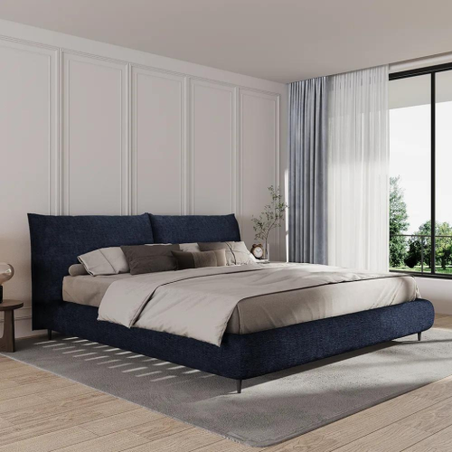 Lit recouvert LivinVeluris en lin bleu marine