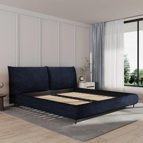 Lit recouvert LivinVeluris en lin bleu marine