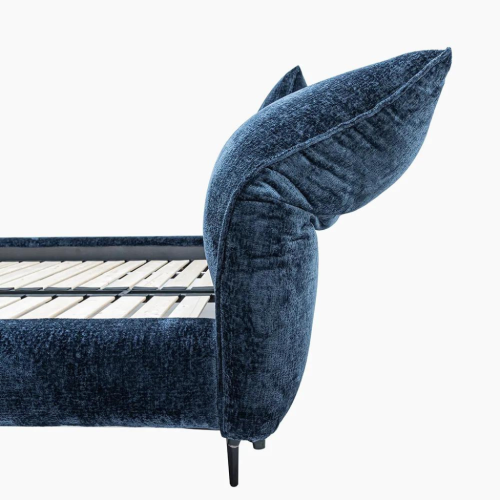 Lit recouvert LivinVeluris en lin bleu marine