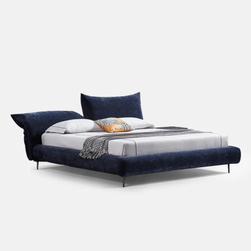 Lit recouvert LivinVeluris en lin bleu marine