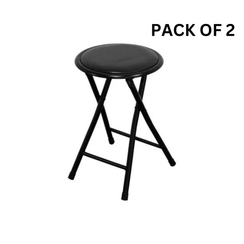 MEHIAZ  Vinyl Folding Stool Folding Vinyl Stool - Pack Of 2 In Black