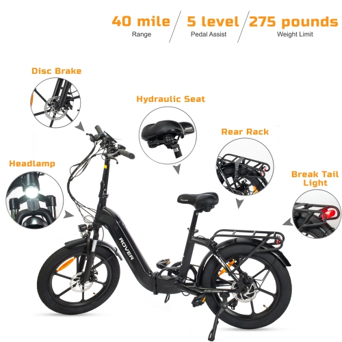 Rover By Land Rover 500-Watt Folding E-Bike with Pedal Assist-Black