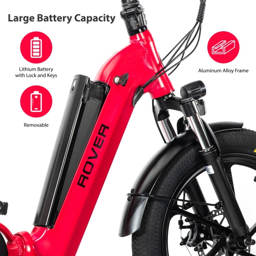 Rover By Land Rover 500-Watt Folding E-Bike with Pedal Assist-Red