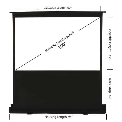 L'écran de projection portatif à rabat Tab-Tension de 100&nbsp;po Alpha de MUBU avec support et étui de transport, écran de projection extérieur