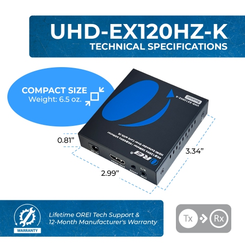OREI 4K@120Hz HDMI Extender Over Cat6 With IR Upto 30 Meter