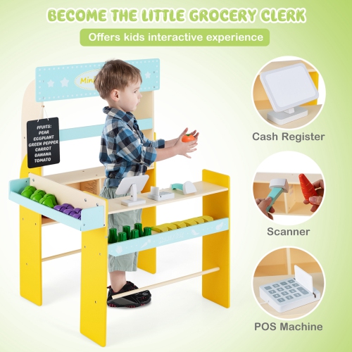 Costway Kid's Pretend Play Grocery Store Toddler Supermarket Toy Set with Cash Register